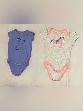 Lot of one John Deere Gray & Pink and and one Carhartt purple baby onesie